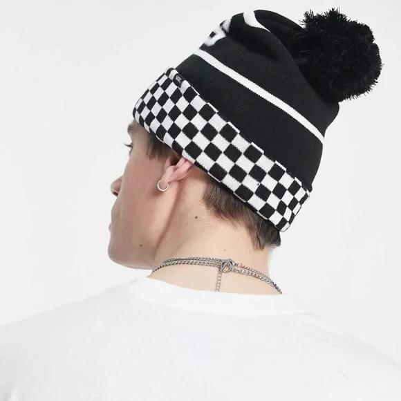 Vans WM Spirit Pom Black Checker Beanie Skateboarding Hat Women Men VN0A5LG3BLK - Picture 7 of 16